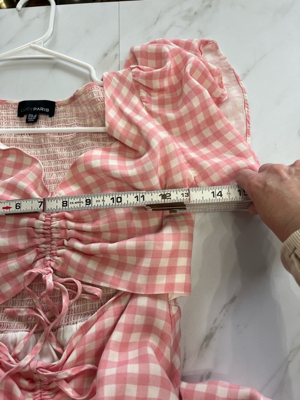 Lucy Paris Cutout Flutter Sleeve Pink & White Gingham Dress size small - Picture 7 of 10